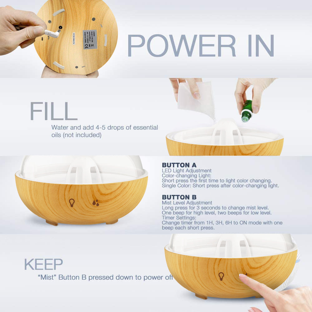 Mini Glass Brown Wood Grain Diffuser with Essential Oils