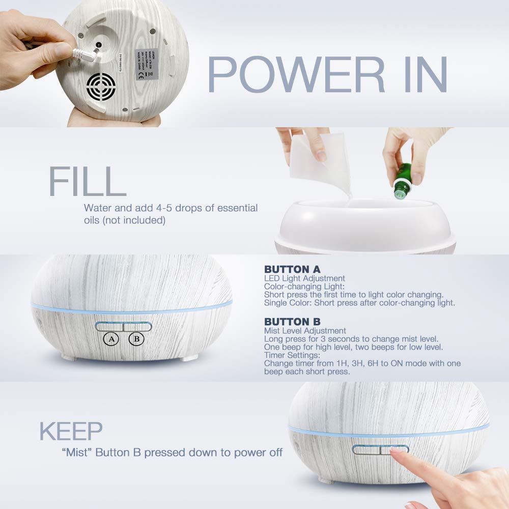 White Wood Grain Diffuser with Essential Oils